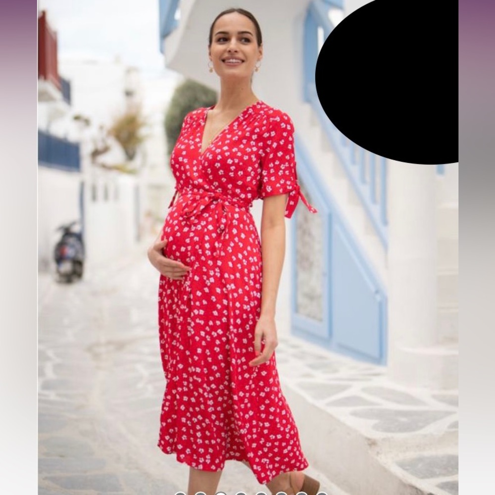 Seraphine Red Midi Wrap Maternity Dress Size 6 EUC